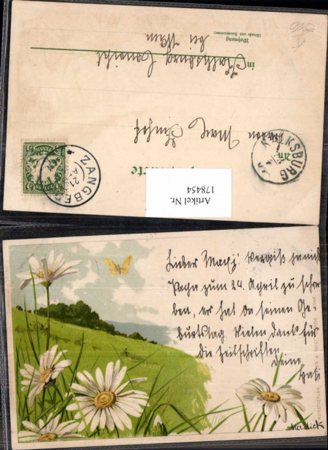 178454,Künstler Litho Alfred Mailick Blumen Spruch pub Winkler Voigt Leipzig 4048
