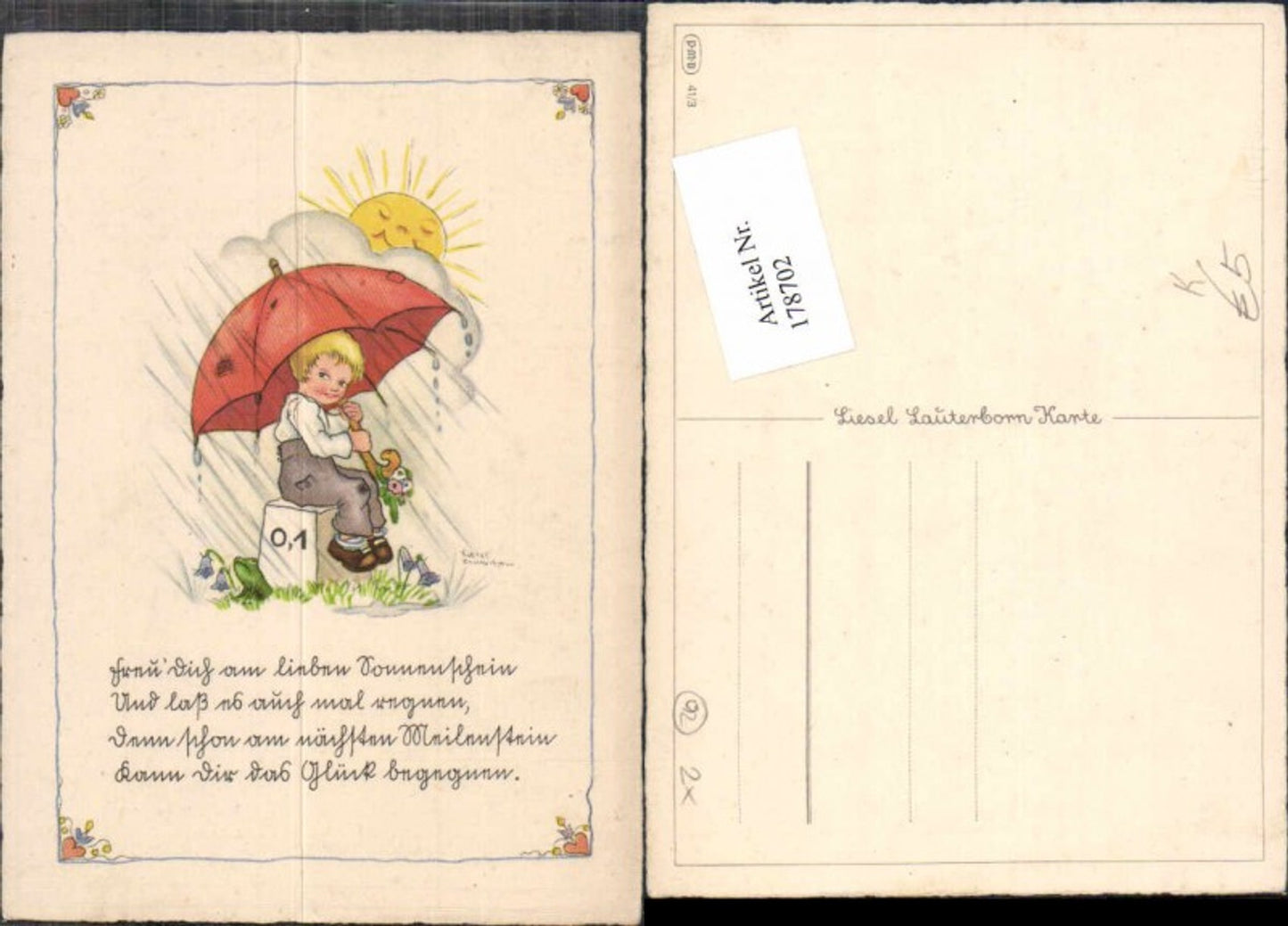 178702,Künstler AK Liesel Lauterborn Regenschirm Schirm Sonne versteckt sich