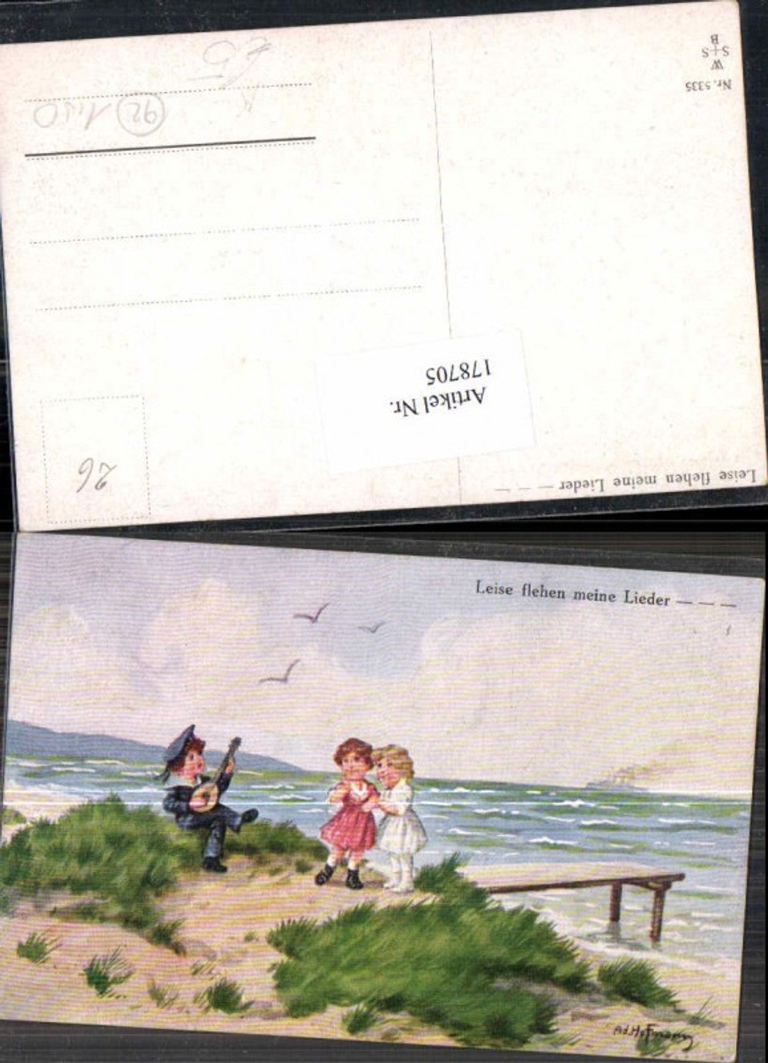 178705,Künstler AK Ad. Hoffmann Kindersoldat Kind Uniform Leise flehen die Lieder