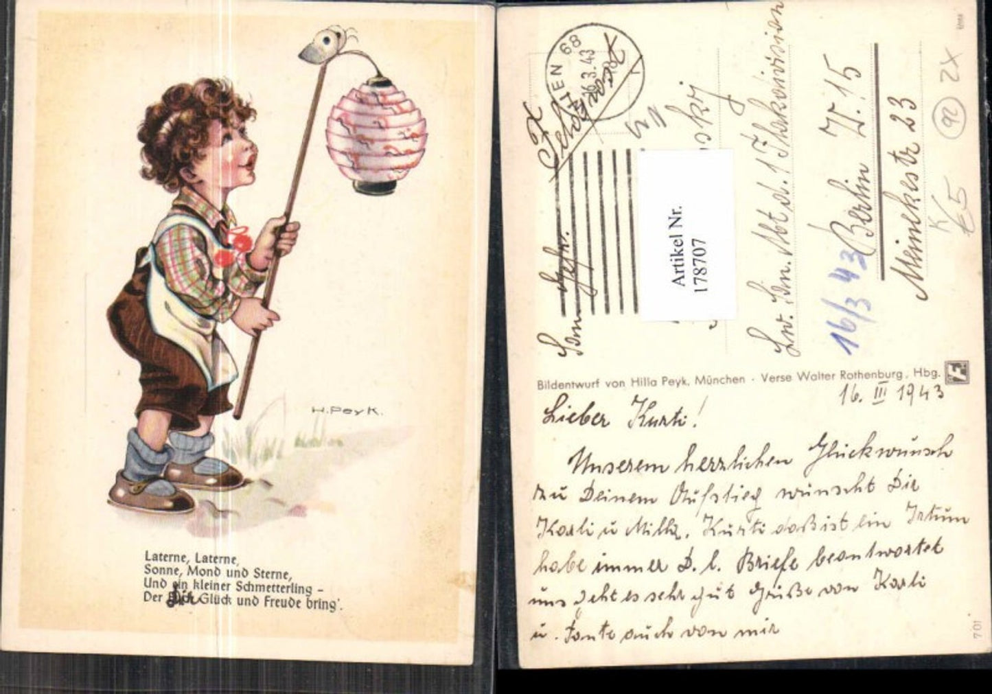 178707,Künstler AK Hilla Peyk Laterne Schmetterling