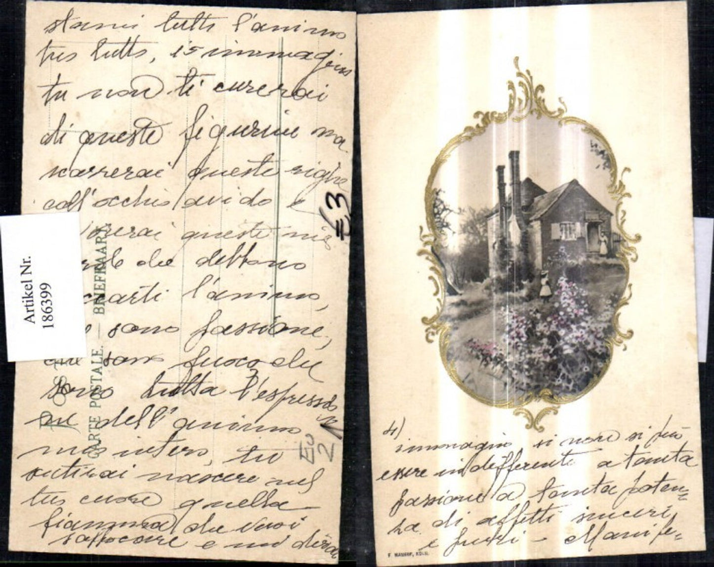 186399,Präge ak Haus Landschaft m. Kind Passepartout Goldrahmen