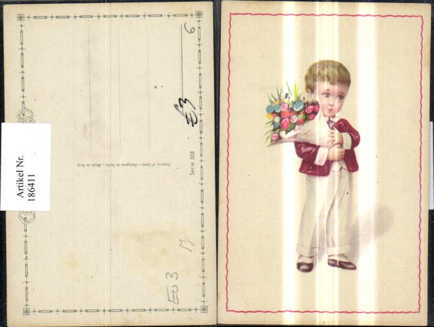 186411,Kind Junge m. Blumenstrauß Blumen