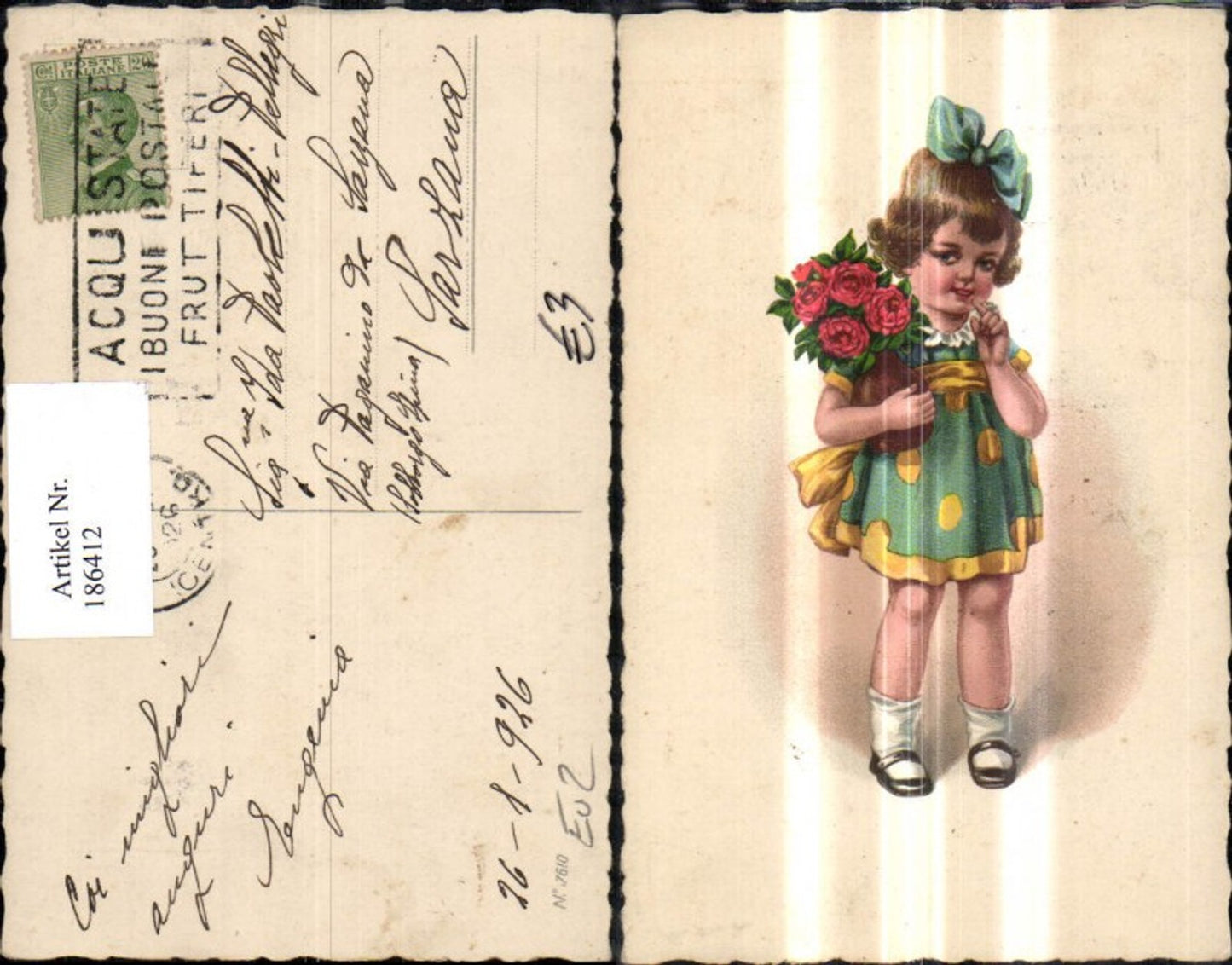 186412,Kind Mädchen m. Blumenvase Rosen