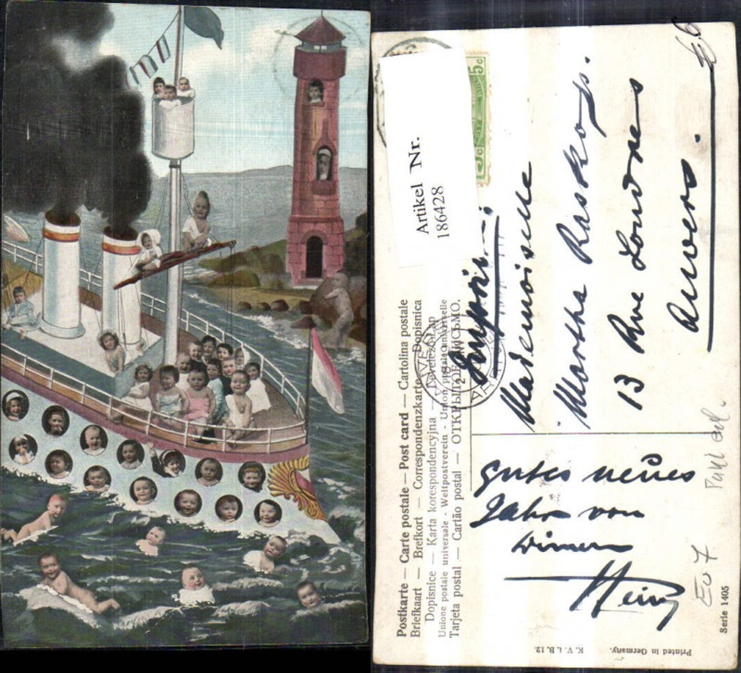 186428,Kinder a. Schiff Dampfer i. Wasser Leuchtturm