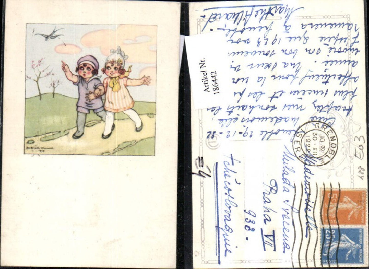186442,Kind Kinder b. Spazieren m. Schwalben