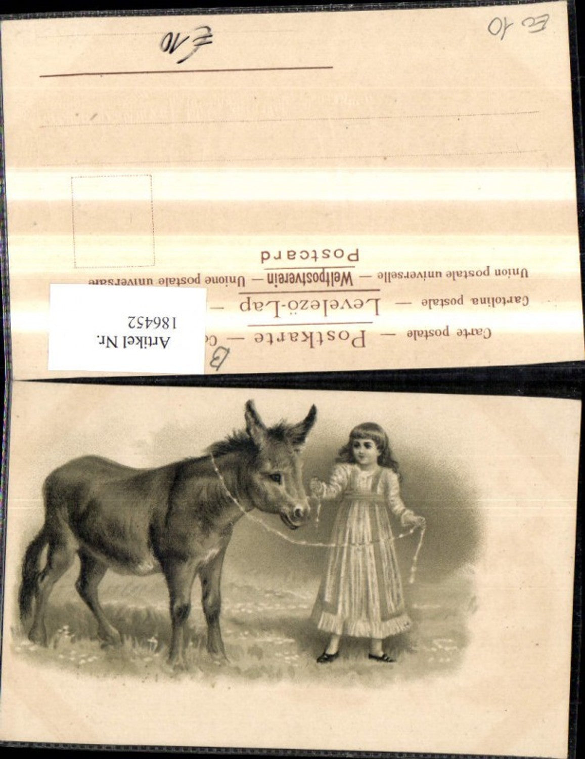 186452,Präge Ak Kind Mädchen m. Esel
