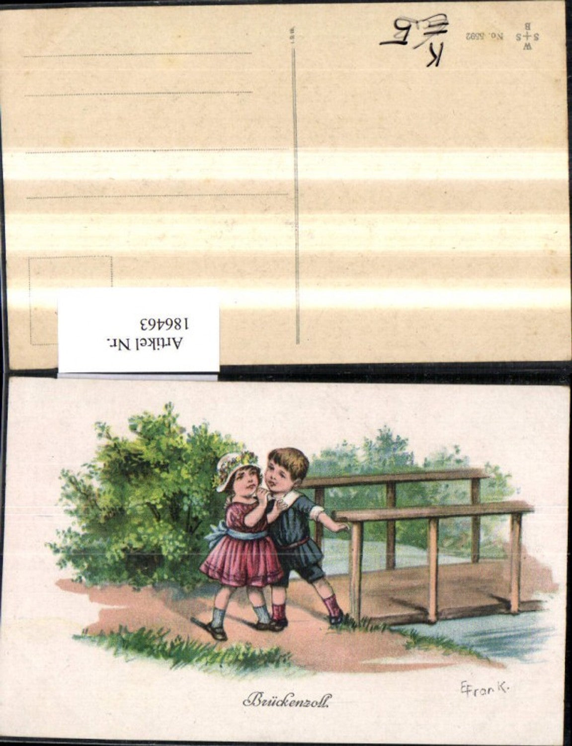 186463,Künstler Ak E. Frank Kind Kinder Kuss Brückenzoll