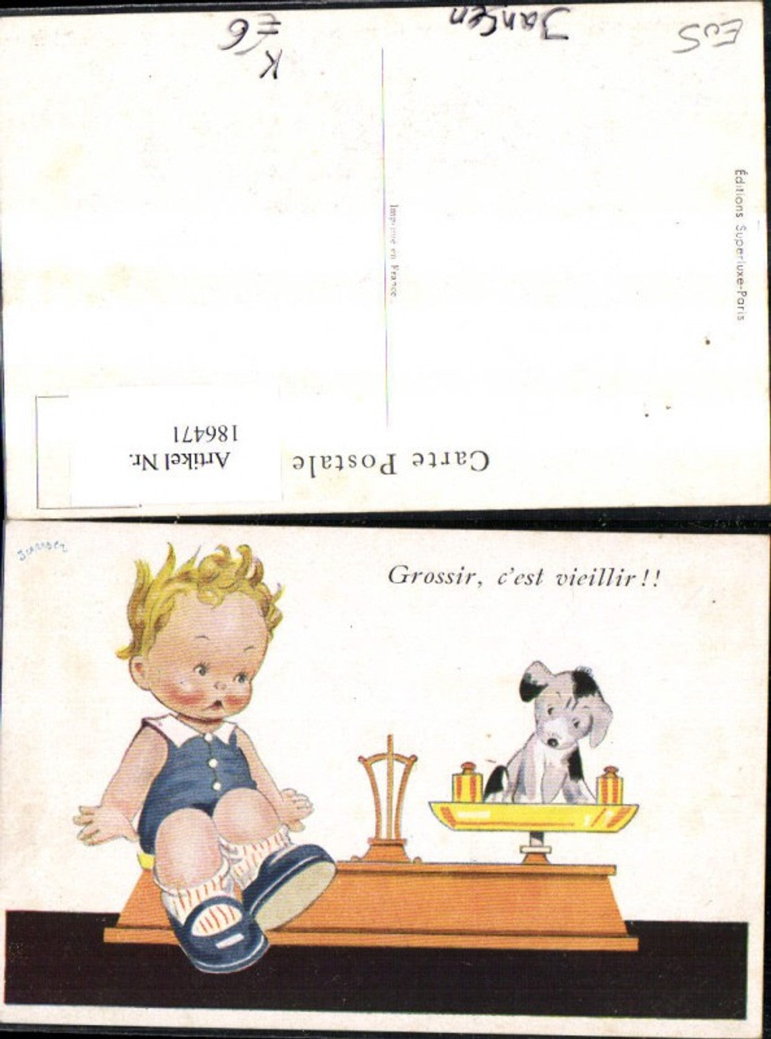 186471,Künstler Ak Jansen Kind Junge u. Hund a. Waage