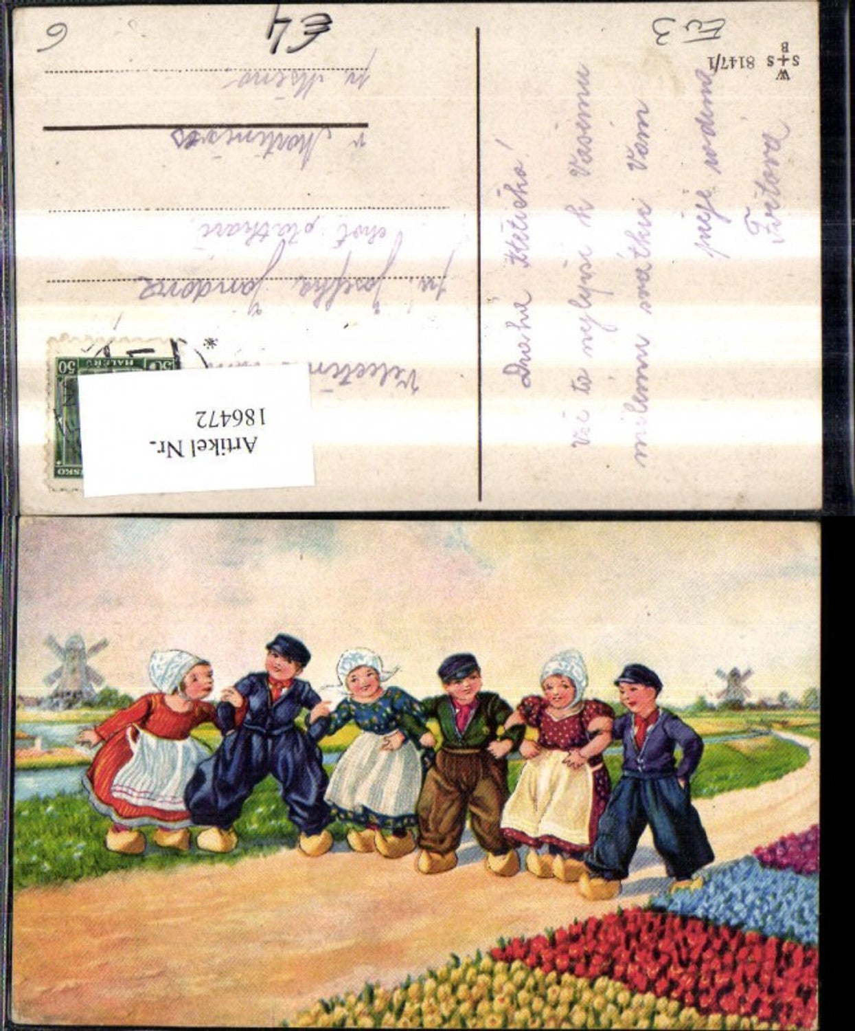 186472,Kind Kinder spazieren i. Tracht Typen Holland Flandern Tulpen Windmühle