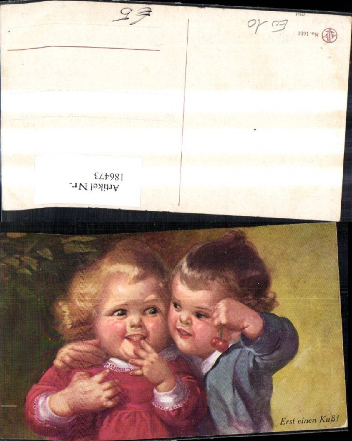 186473, Child Children with cherry First a kiss