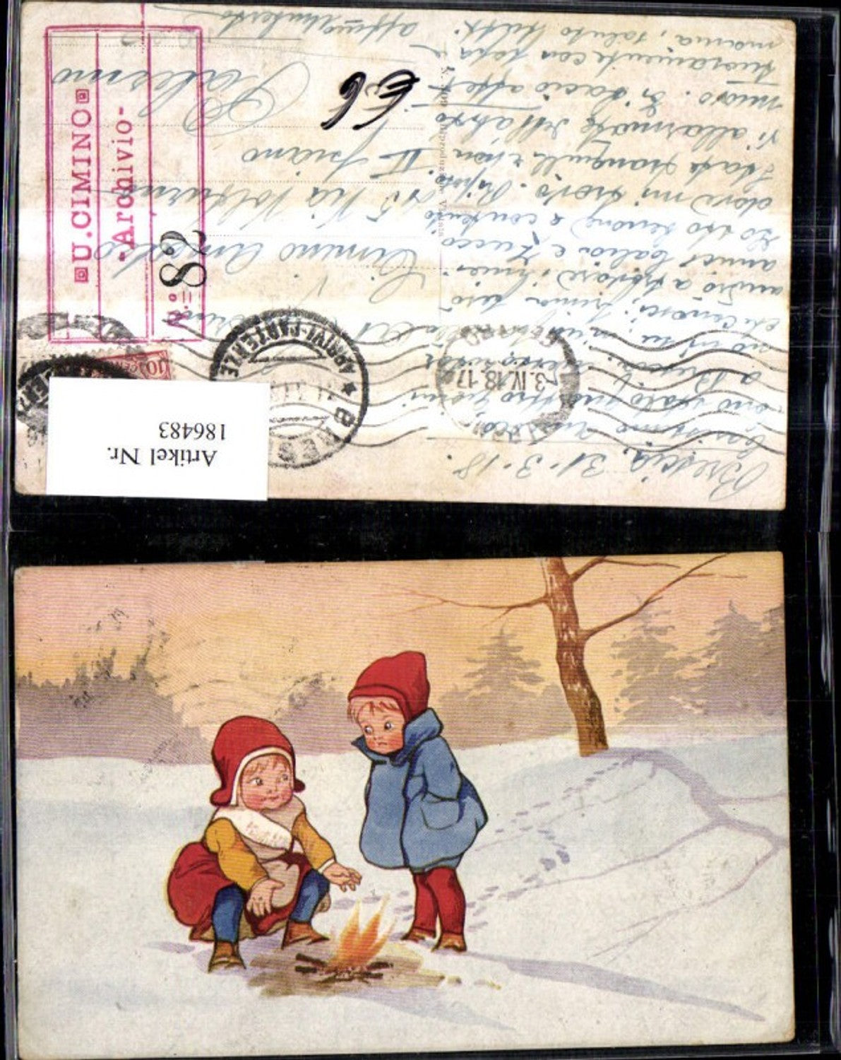 186483,Kind Kinder b. Lagerfeuer i. Winterwald
