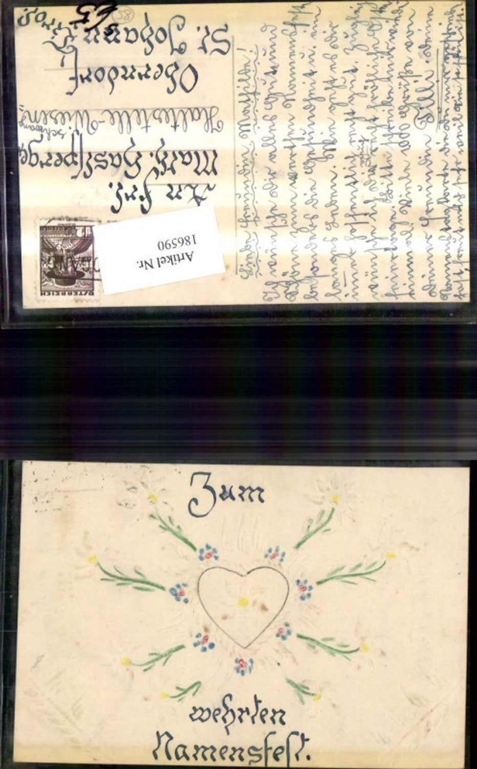 186590,Künstler Ak Handgemalt Zum Namenstag Blumen Stempel Leogang