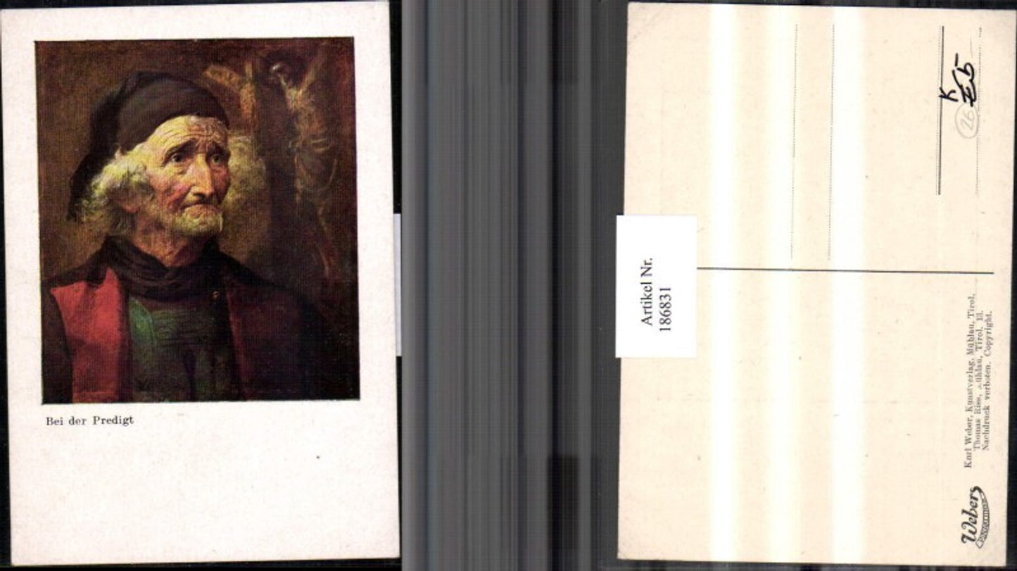186831,Künstler AK Riss Meran Bei der Predigt alter Mann Kreuz Jesus Portrait