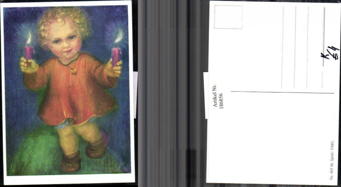 186856,Künstler AK M. Spötl Schwaz 405 Kind m. Kleid u. Kette Kerzen
