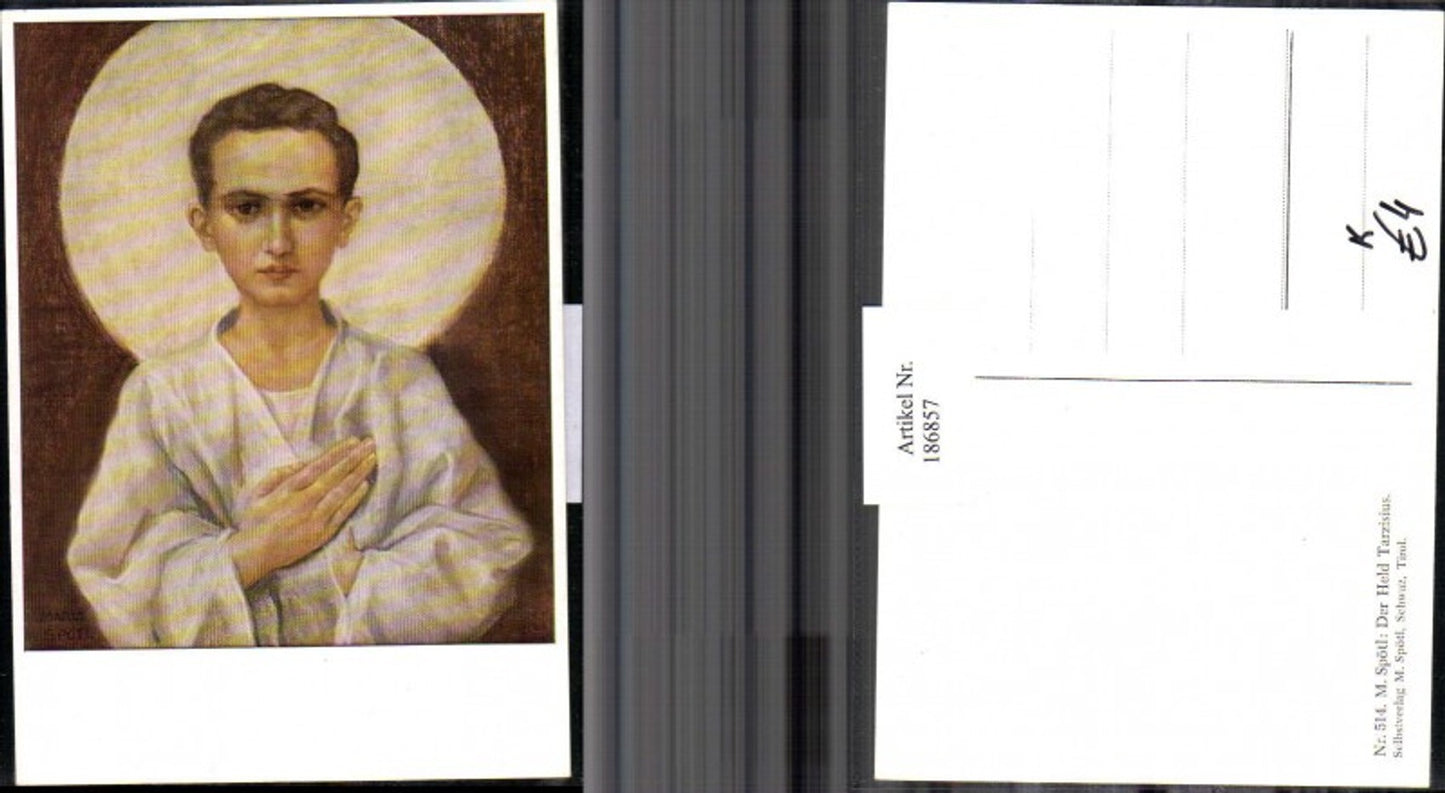 186857,Künstler AK M. Spötl Schwaz 514 Der Held Tarzisius Junge