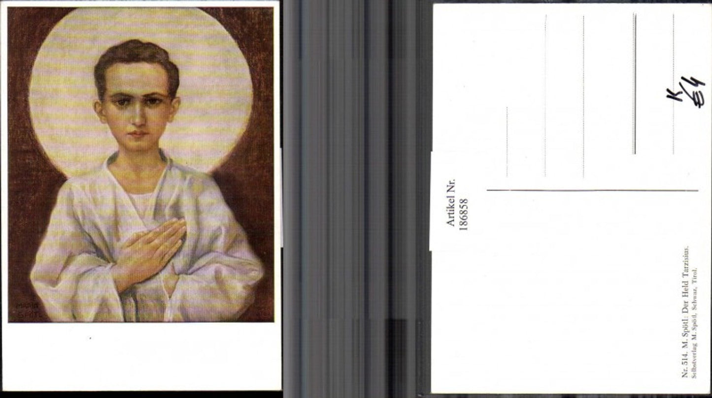 186858,Künstler AK M. Spötl Schwaz 514 Der Held Tarzisius Junge