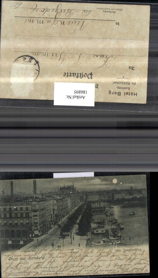 186895, Greetings from Hamburg, Old Jungfernstieg, view of the harbor, moonlight
