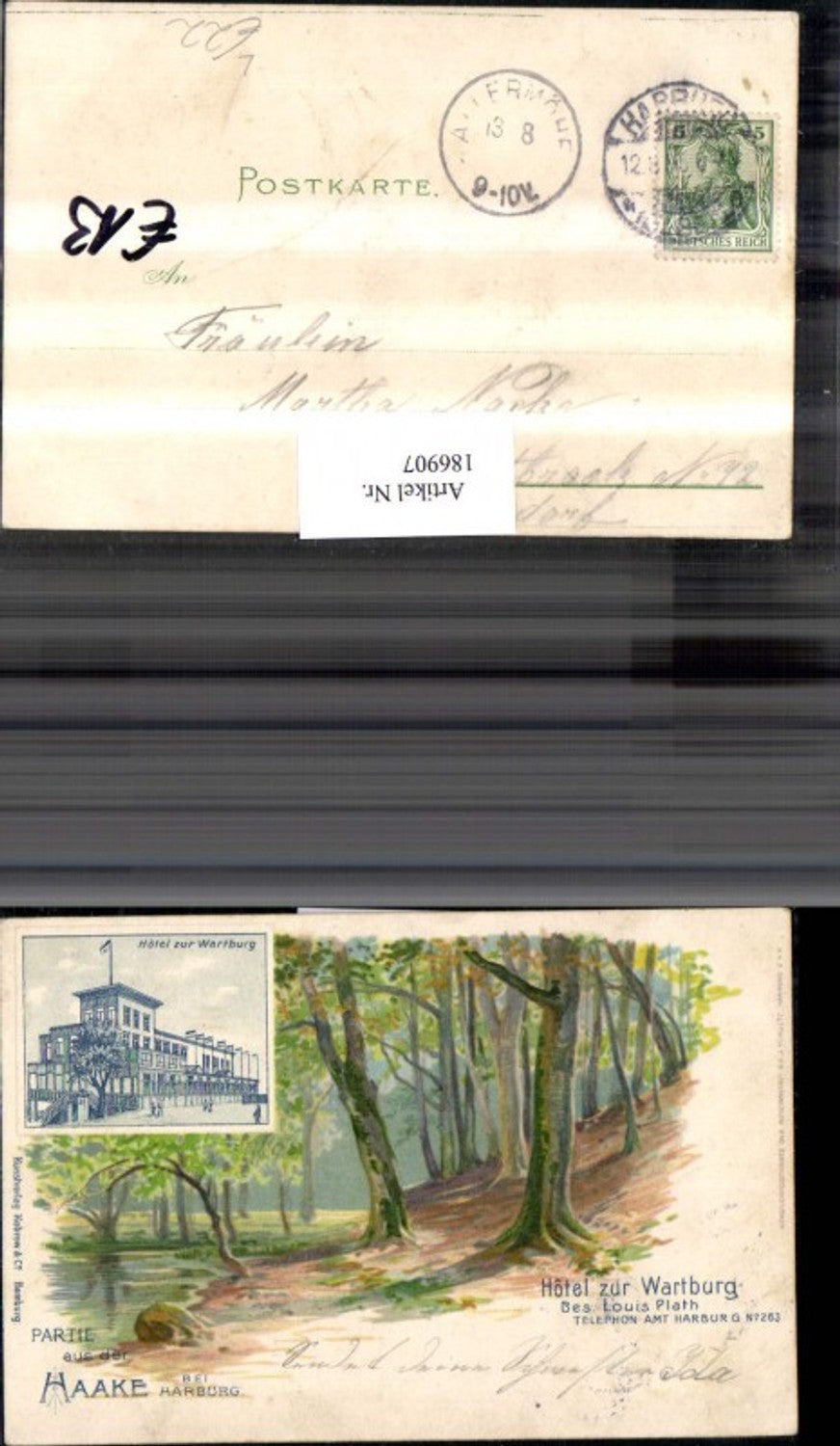 186907,Litho AK Hamburg Partie a. d. Haake Hotel zur Wartburg Mehrbildkarte