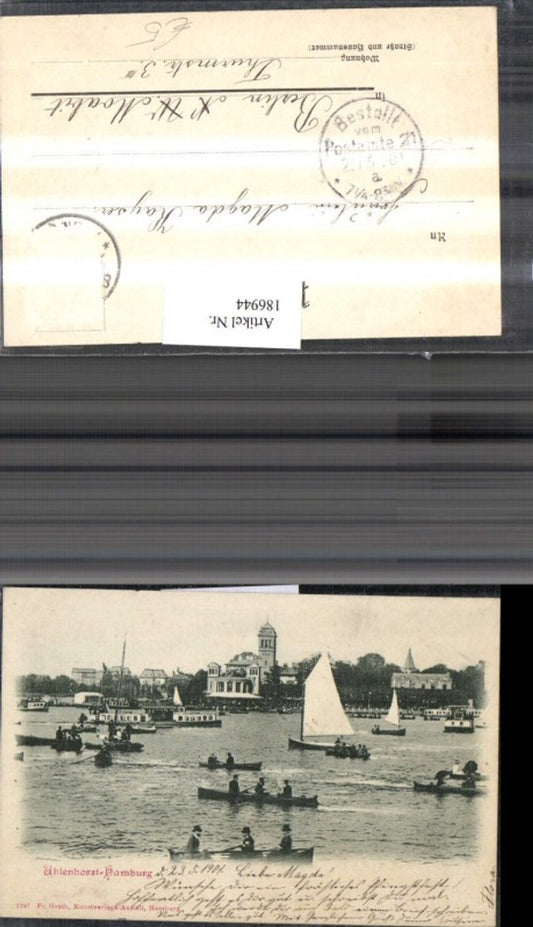 186944, Hamburg Uhlenhorst, view of the town, boats, ships, sailing ships