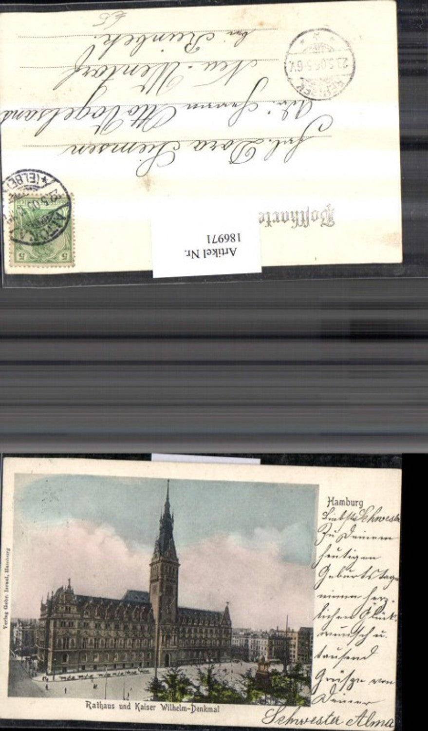 186971,Hamburg Rathaus u. Kaiser Wilhelm Denkmal