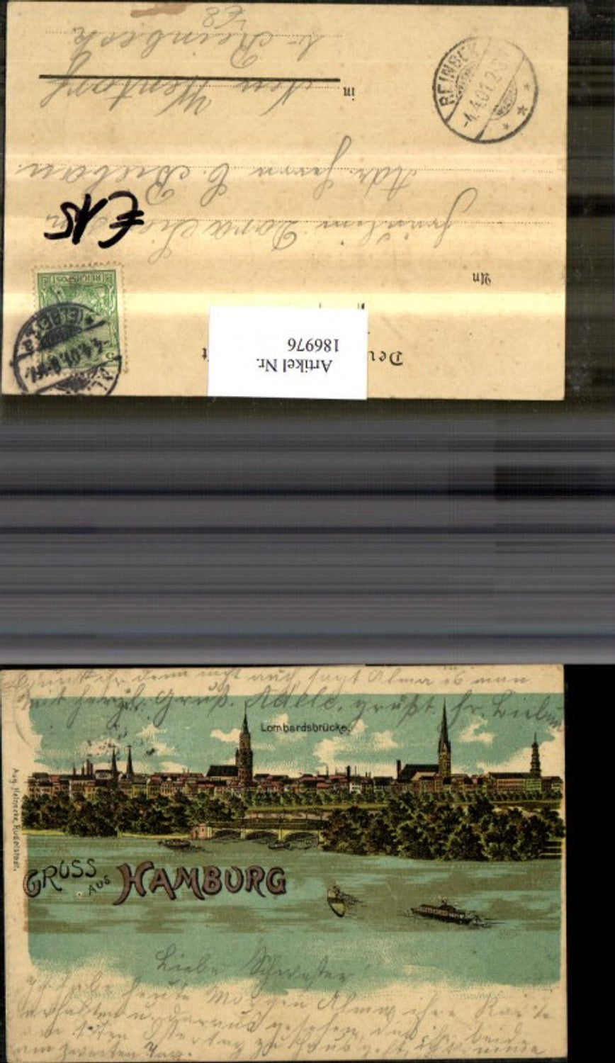 186976,Litho AK Gruß aus Hamburg Lombardsbrücke Brücke Ortsansicht