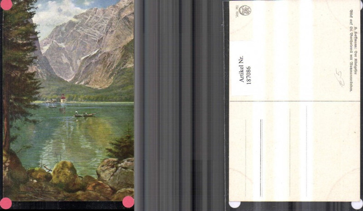 187086,Künstler Ak Heinrich Hoffmann Königssee Blick v. St Bartholomä m. Watzmannwänden