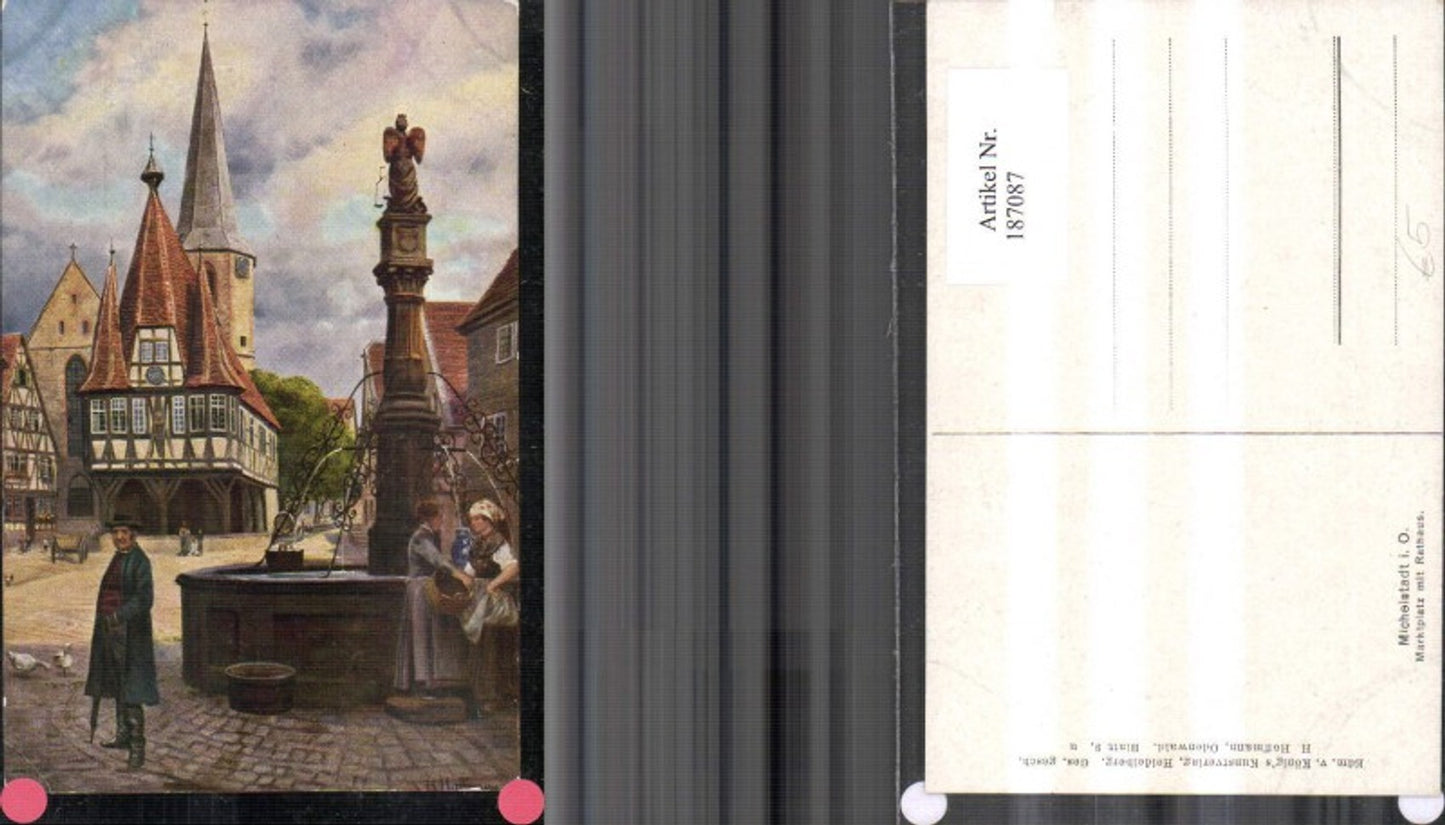 187087,Künstler Ak Heinrich Hoffmann Michelstadt i. Odenwald Marktplatz m. Rathaus