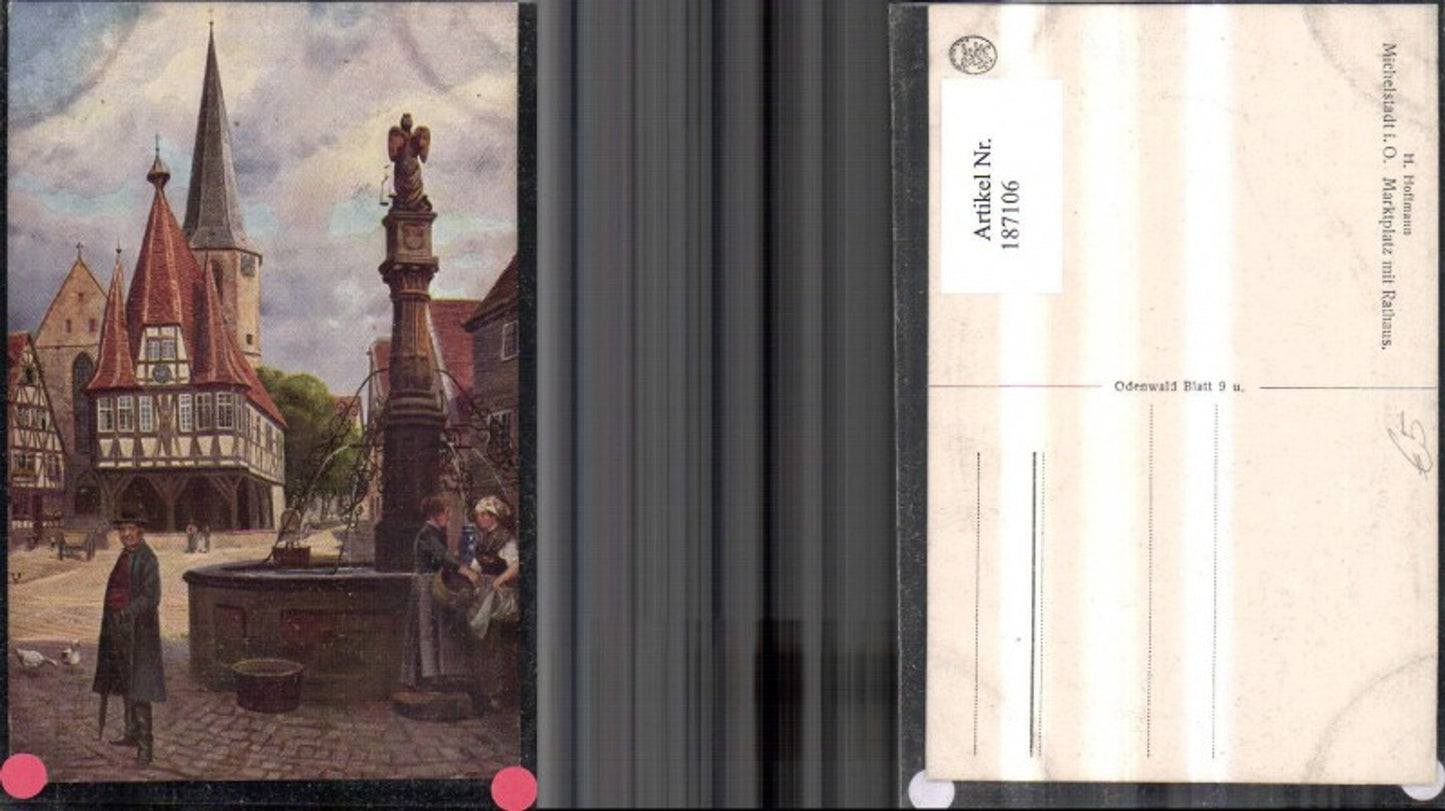 187106,Künstler Ak Heinrich Hoffmann Michelstadt i. Odenwald Marktplatz m. Rathaus