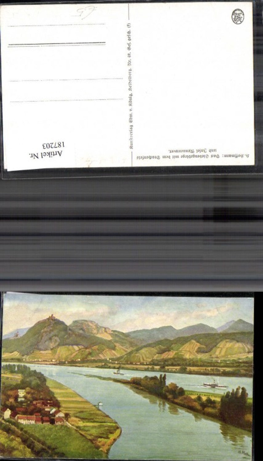 187203,Künstler Ak Heinrich Hoffmann Das Siebengebirge m. d. Drachenfels u. Insel Nonnenwert