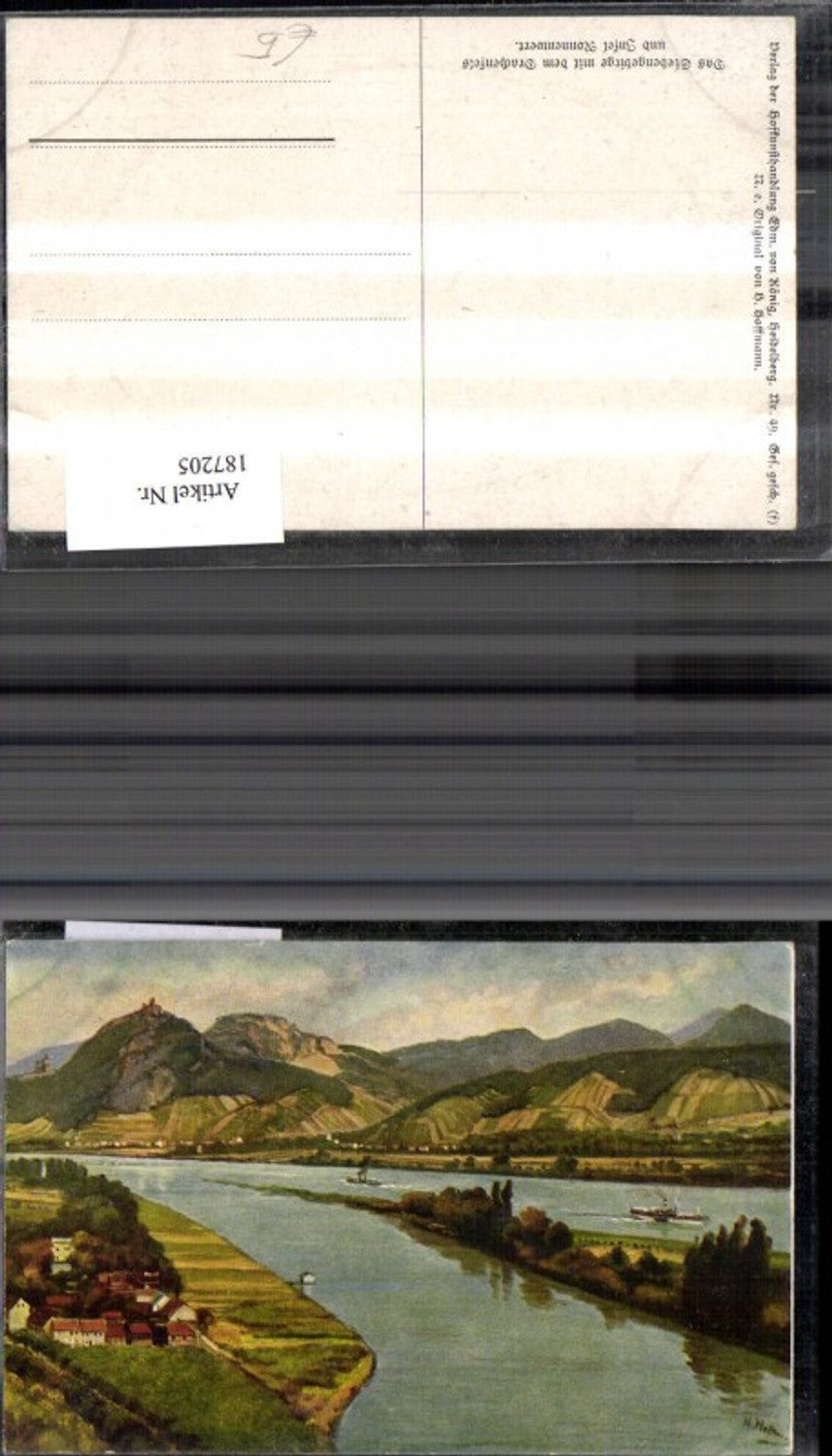 187205,Künstler Ak Heinrich Hoffmann Das Siebengebirge m. d. Drachenfels u. Insel Nonnenwert