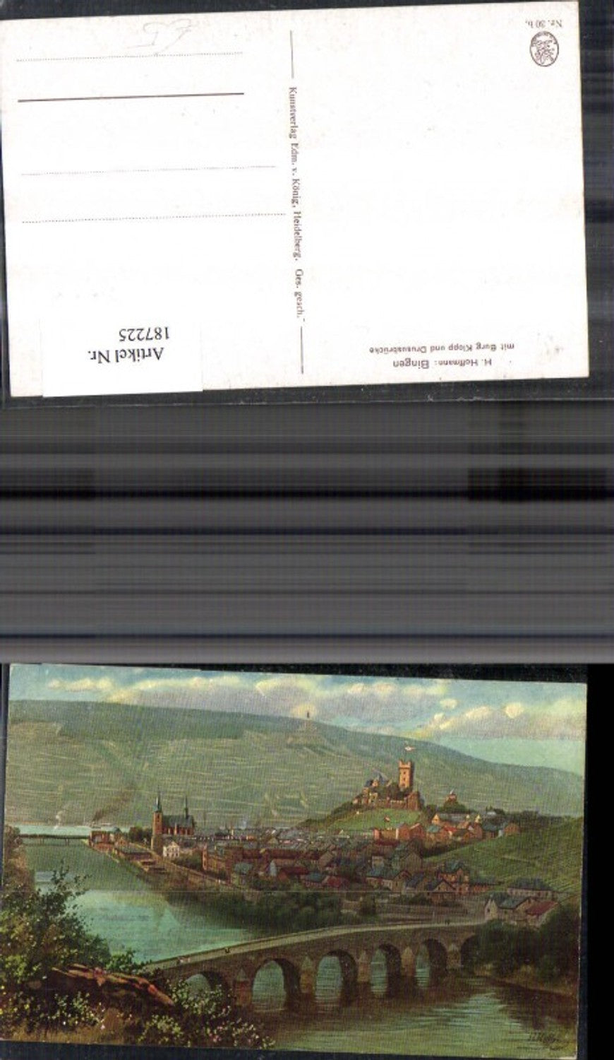 187225,Künstler Ak Heinrich Hoffmann Bingen m. Burg Klopp u. Drususbrücke