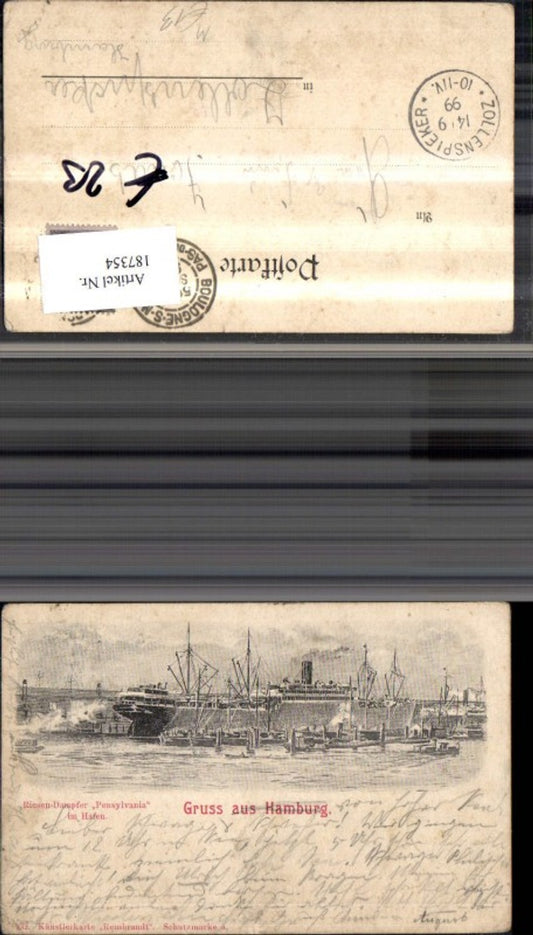 187354,Hamburg Riesen Dampfer Pensylvania i. Hafen Schiffe Dampfer Bleistiftzeichnung