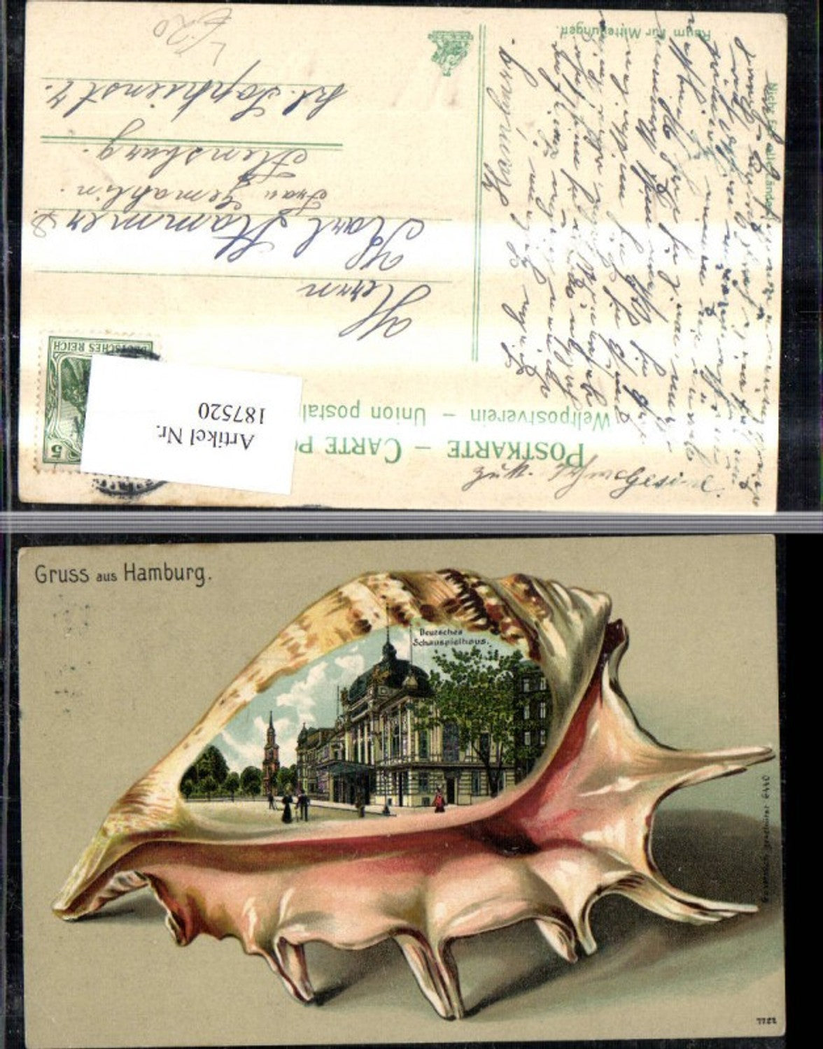 187520, Hamburg embossing lithograph passepartout shell Deutsches Schauspielhaus