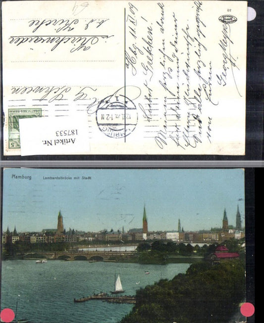 187533, Hamburg Lombardsbrücke with city sailboat