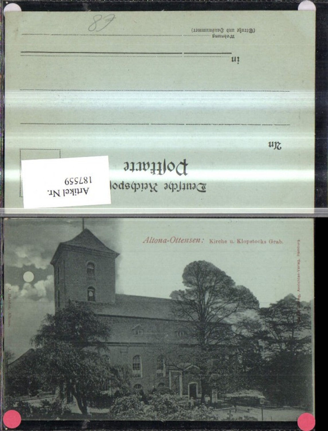 187559,Hamburg Altona Ottensen Kirche u. Klopstocks Grab