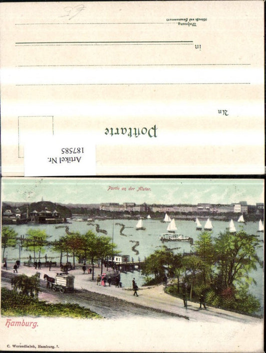 187585,Hamburg Partie a. d. Alster Segelschiffe Ortsansicht