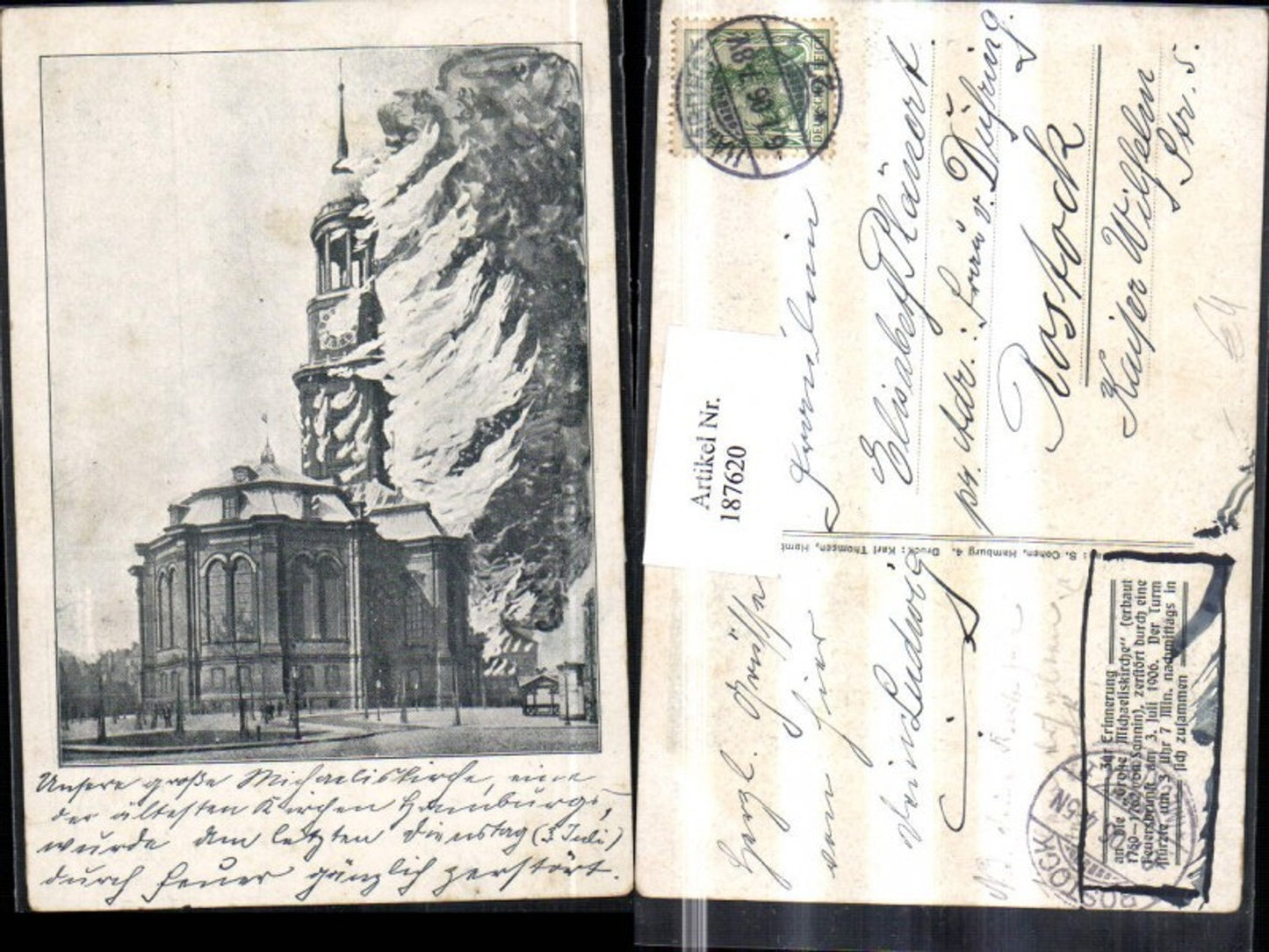 187620,Hamburg Gr. Michaeliskirche Kirche Brand 15:07 Uhr 3. Juli 1906