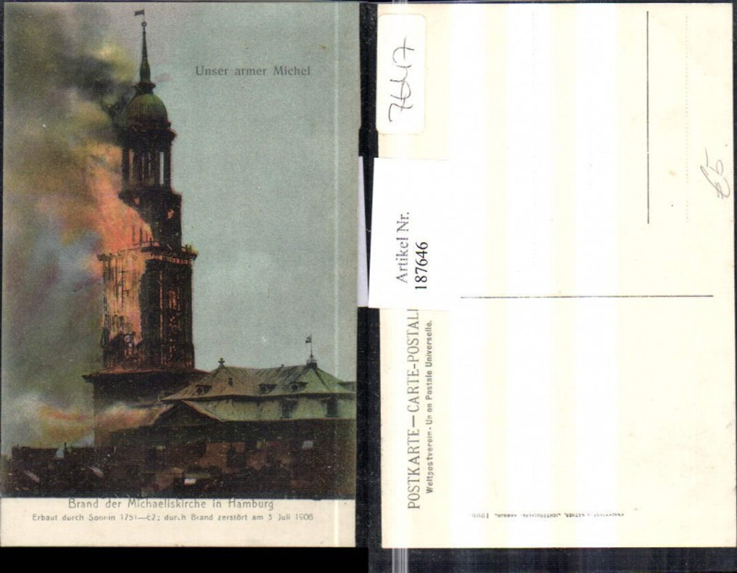 187646, Hamburg, fire at St. Michael's Church, July 3, 1906