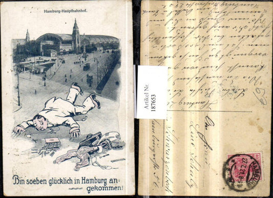 187653,Hamburg Hauptbahnhof Text Mann stürtzt m. Koffer