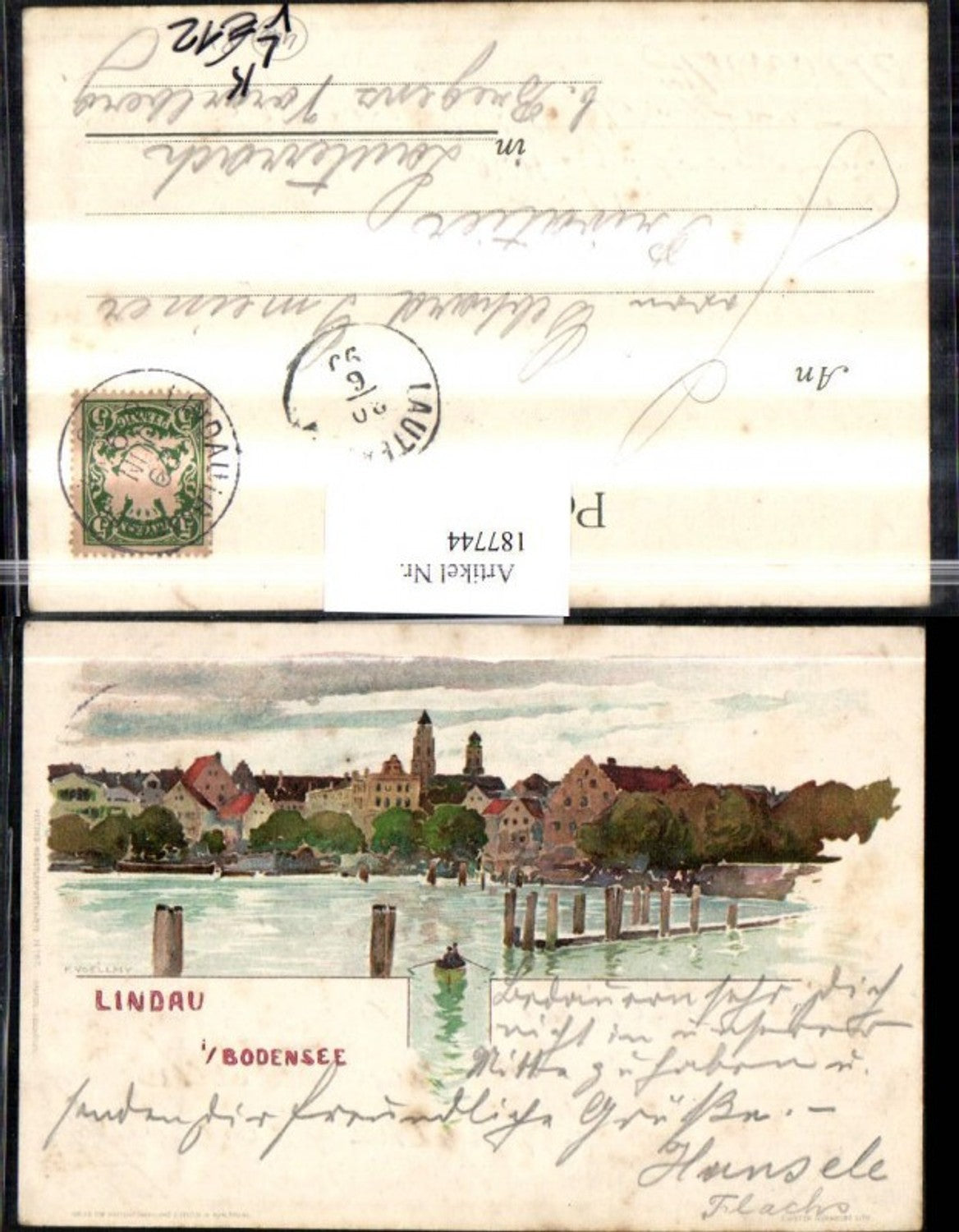 187744,Litho Künstler AK F. Voellmy Lindau i. Bodensee Teilansicht pub Veltens 967