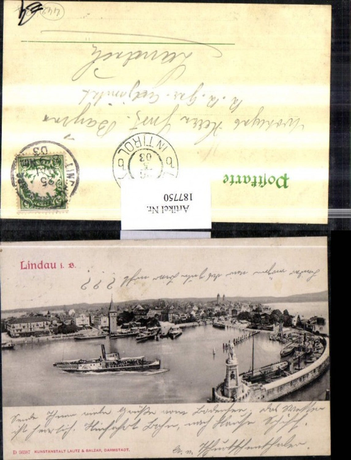 187750, Lindau on Lake Constance, partial view of the harbor entrance, steamship