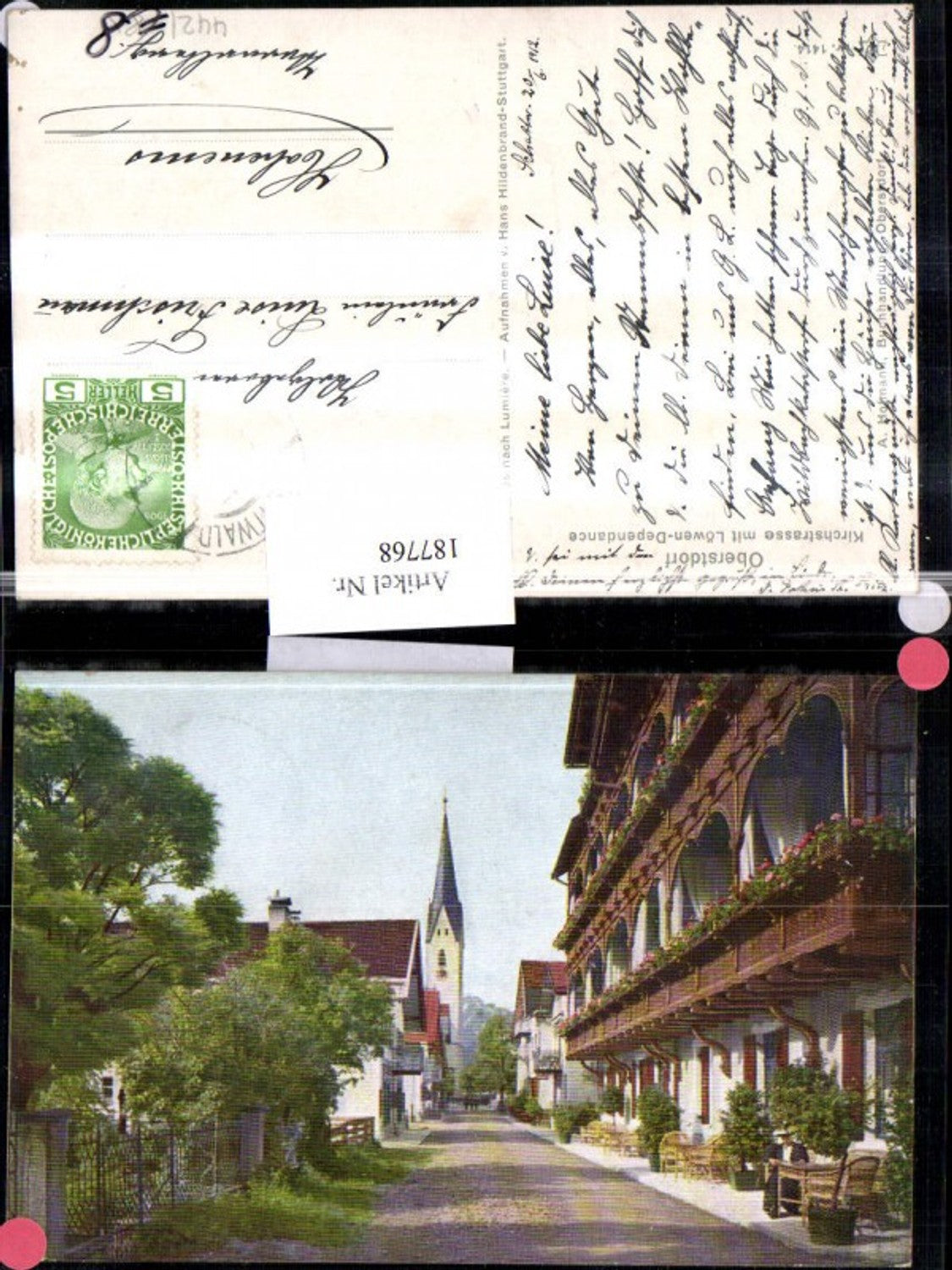 187768,Oberstdorf Kirchstraße m. Löwen-Dependance Straßenansicht Kirchenturm