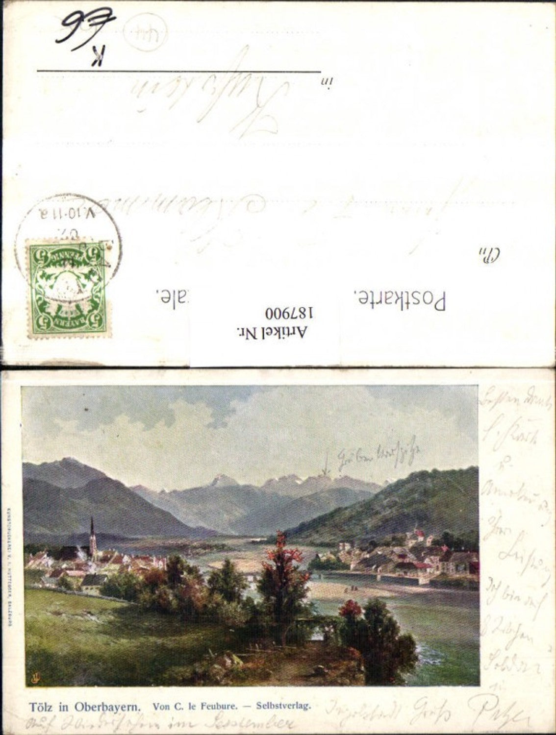 187900,Künstler AK Huttegger Tölz in Oberbayern Totale