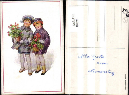 187994, Congratulations children with flower pot basket flowers roses