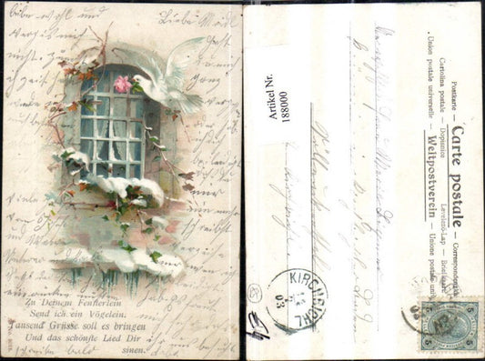 188000,Glückwunsch Fenster m. Schnee Taube Rosen Spruch