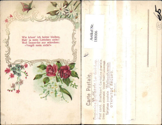 188006,Glückwunsch Präge Ak Spruch i. Rahmen Blumen Rose Schmetterling