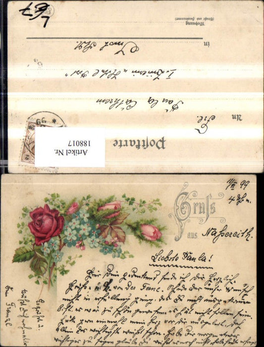 188017,Glückwunsch Litho Blumen Rosen