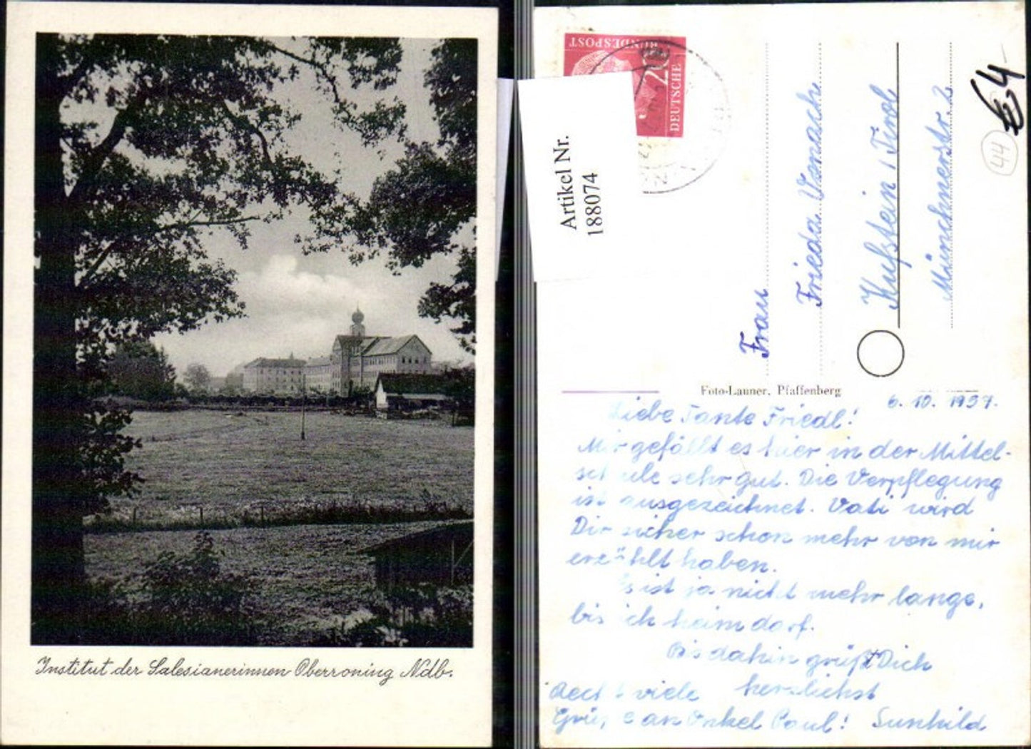 188074,Foto Ak Oberroning Institut d. Salesianerinnen Niederbayern