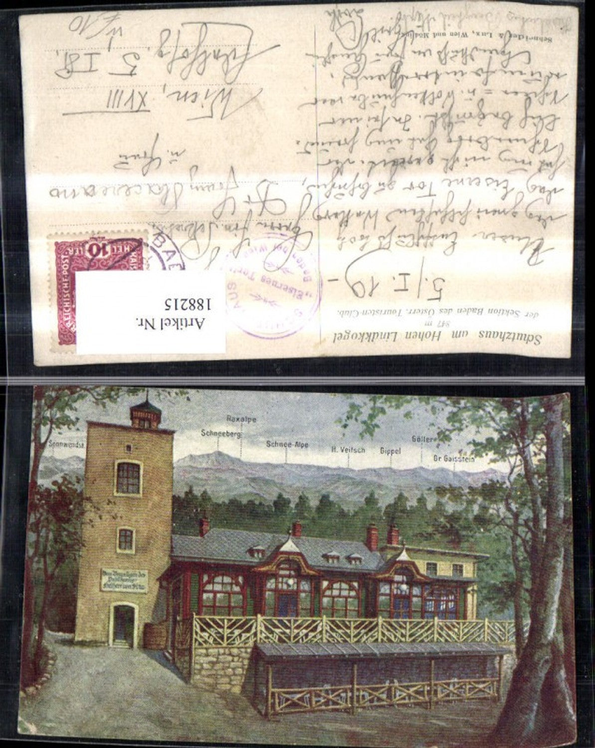 188215,Schutzhaus a. Hohen Lindkogel Eisernes Tor Gipfelkarte Baden b. Wien