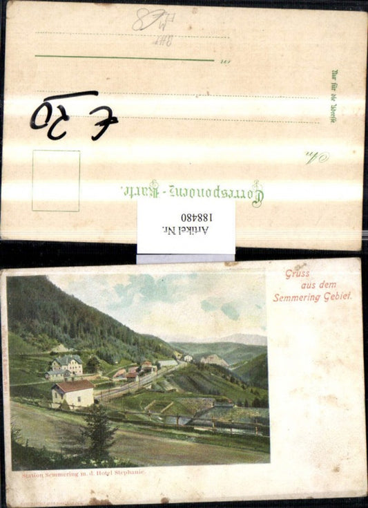 188480,Gruß aus d. Semmering Gebiet Station Semmering m. d. Hotel Stephanie Eisenbahnlinie Bahnhof